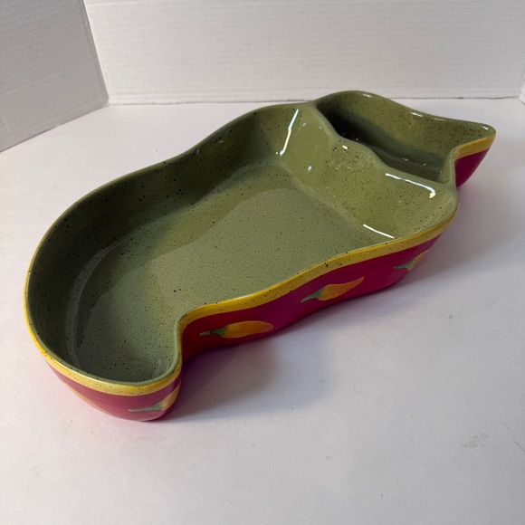 Hand Painted Chili Pepper Ceramic Jalapeno Chips Dip Serving Bowl 16” Party Gift - Picture 2 of 13